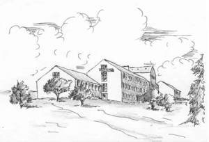 Tegning af det gamle institut v/ Verner Blak